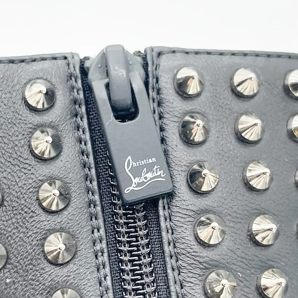 Christian Louboutin Black Condora Booty Spiked Leather Heeled Ankle Boots EU 40
